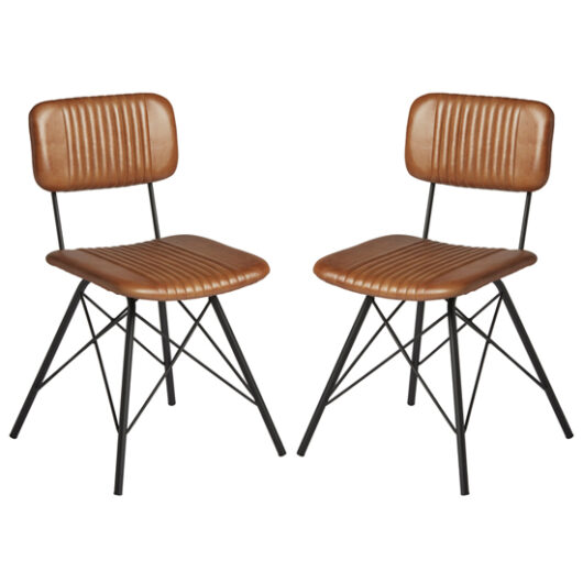 Dinas Light Tan Genuine Leather Dining Chairs In Pair
