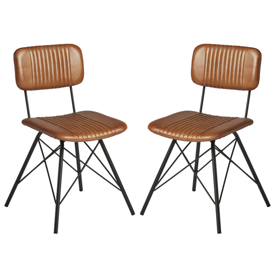 Dinas Light Tan Genuine Leather Dining Chairs In Pair