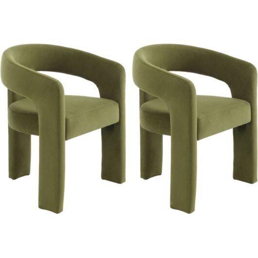 Dining Chair Set of 2 in Velvet Upholstered Armchair Designed with Unique Curved Backest Kitchen Side Chair for Dining Living Room, Green, Wahson