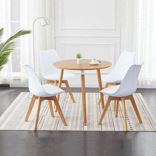 Dining Chair Set of 4, Upholstered Kitchen Chair with Beech Legs and Comfortable pu Seat, Retro Lounge Corner Chairs,White