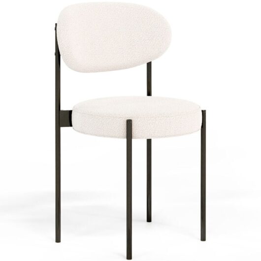 Dining Chair - Upholstered in Bouclé Fabric - Black Metal - Margot