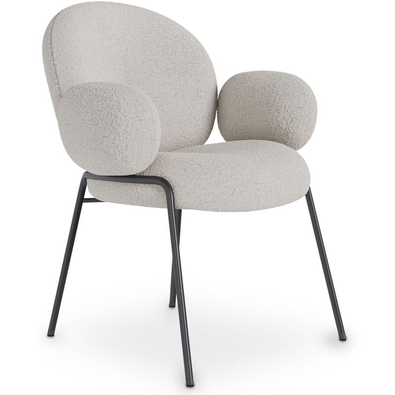 Dining Chair with Armrests - Bouclé Fabric Upholstery - Erys