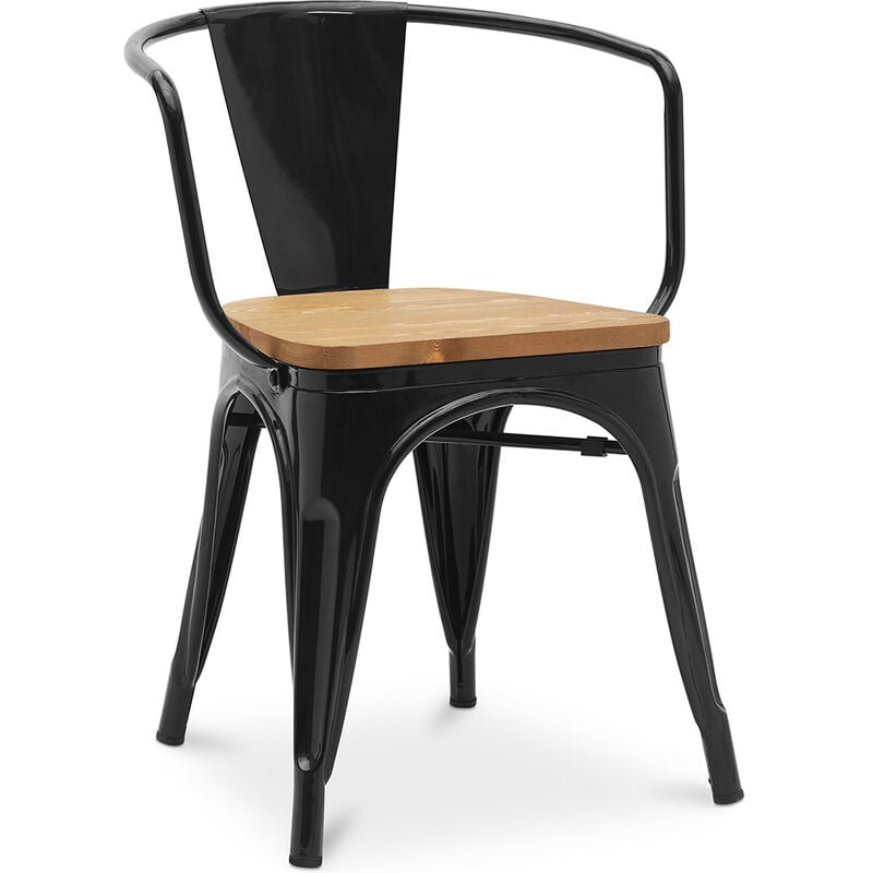 Dining Chair with Armrests - Industrial Design - Wood and Steel - New Edition - Stylix