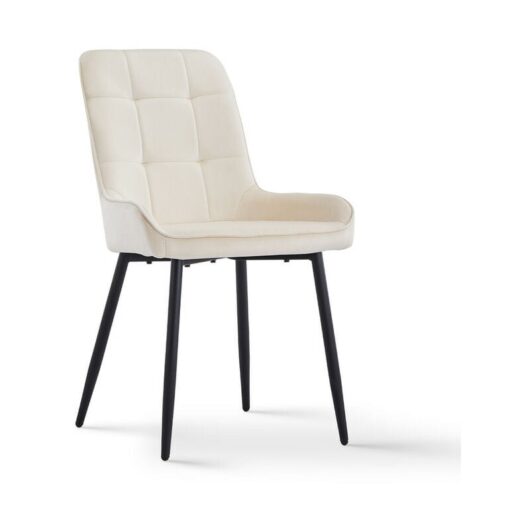 Dining Chair,2x Velvet Upholstered Chair,Kitchen Chair,Lounge Leisure with Backrest Metal Legs,Beige