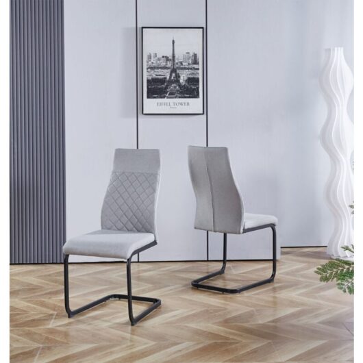 Dining Chairs Set of 2, High Back Upholstered Dining Chairs, Fabric Dining Chairs with Metal Base, Cantilever Dining Chairs for Home, Office and Cafe