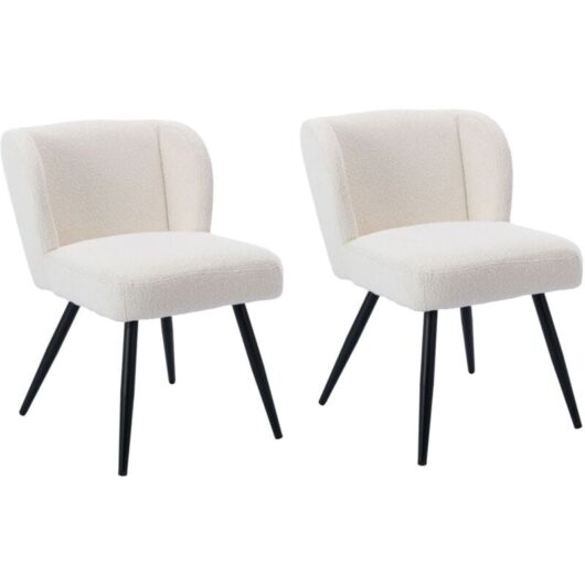 Dining Chairs Set of 2 Leisure Chairs Upholstered Kitchen Chairs in Faux Fur with Backrest for Home Dining Living Room, White