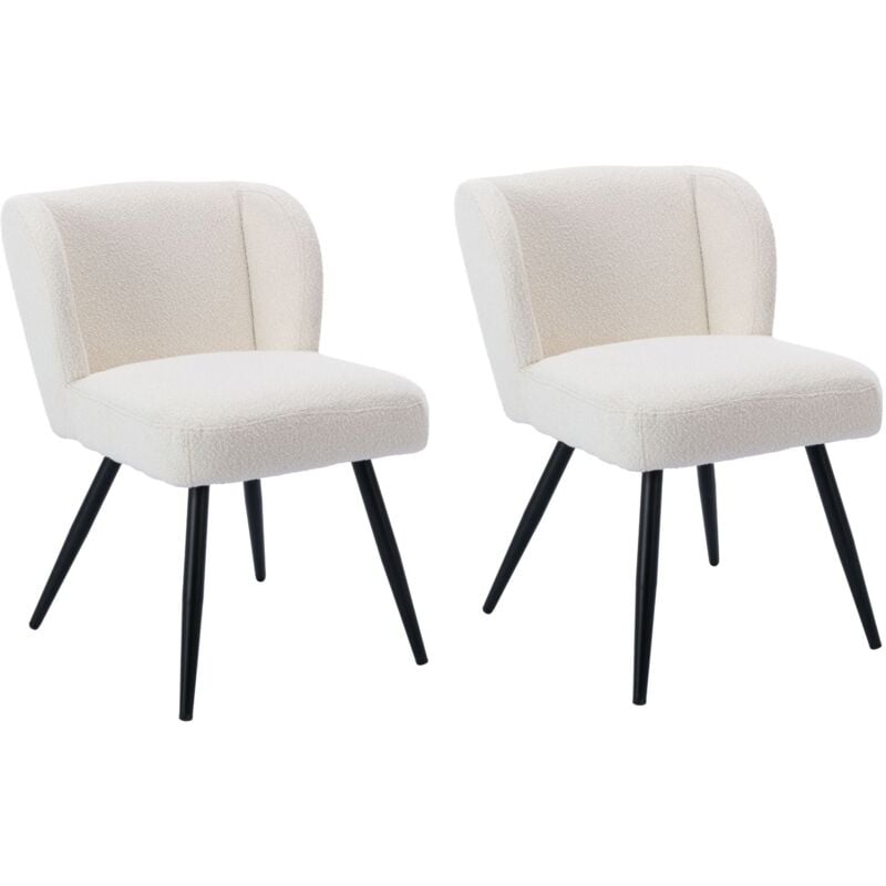 Dining Chairs Set of 2 Leisure Chairs Upholstered Kitchen Chairs in Faux Fur with Backrest for Home Dining Living Room, White