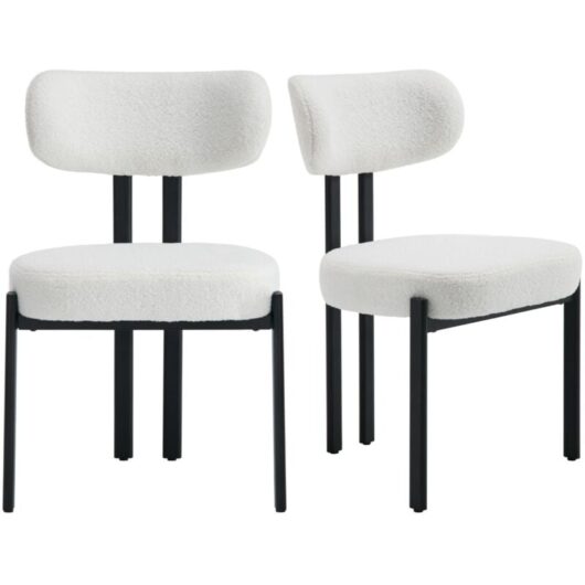 Dining Chairs Set of 2 Upholstered Side Chairs in Faux Fur Kitchen Accent Chairs with Metal Legs for Dining Room, White
