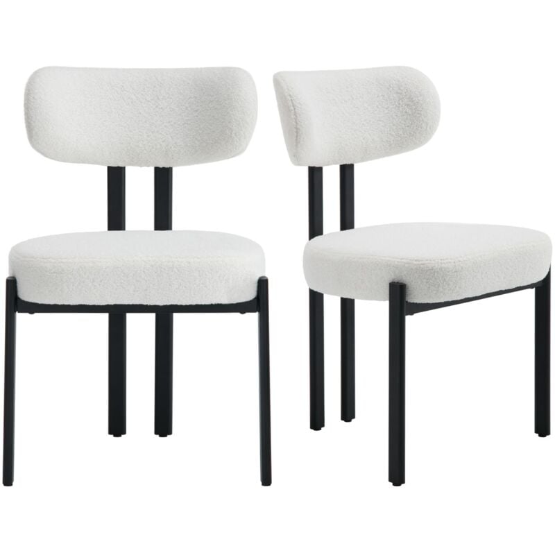 Dining Chairs Set of 2 Upholstered Side Chairs in Faux Fur Kitchen Accent Chairs with Metal Legs for Dining Room, White