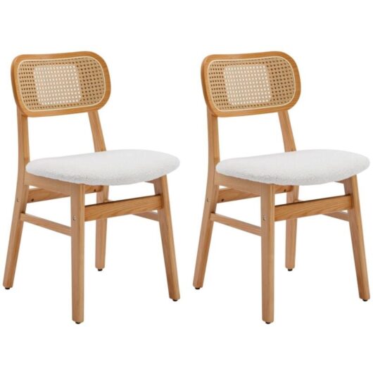 Dining Chairs Set of 2 Upholstered in Sherpa Fabric Retro Side Chairs with Wooden Legs for Kitchen Living Room, Beige, Wahson