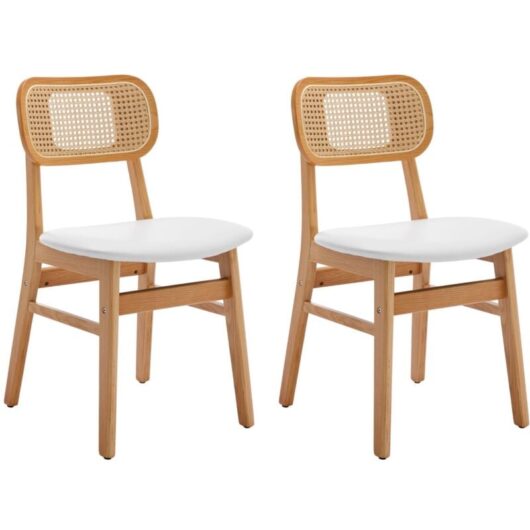 Dining Chairs Set of 2 Upholstered in pu Leather Retro Side Chairs with Wooden Legs for Kitchen Living Room, White, Wahson