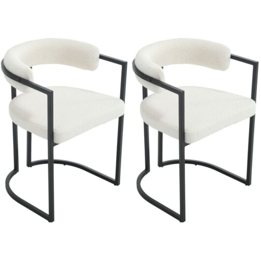 Dining Chairs Set of 2 Upholstery Leisure Kitchen Chairs, Modern Corner Chairs for Dining Room, Faux Fur, White