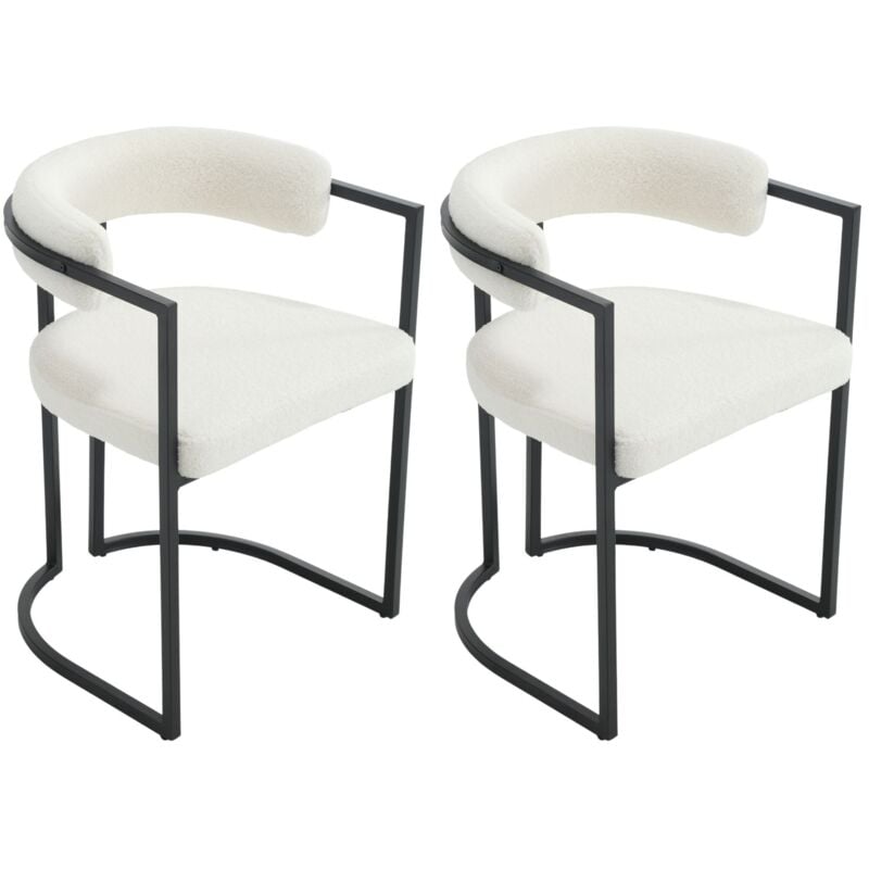 Dining Chairs Set of 2 Upholstery Leisure Kitchen Chairs, Modern Corner Chairs for Dining Room, Faux Fur, White