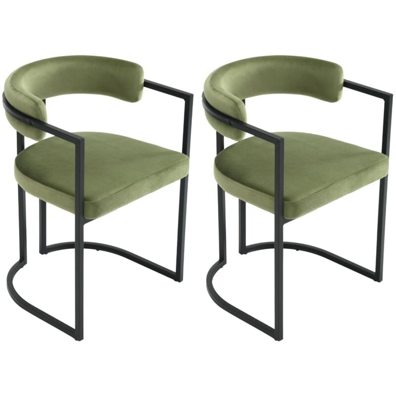 Dining Chairs Set of 2 Upholstery Leisure Kitchen Chairs, Modern Corner Chairs for Dining Room, Velvet, Green