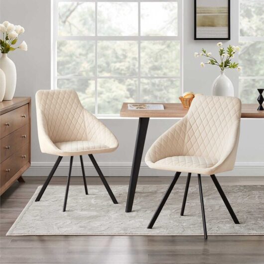 Dining Chairs Set of 2 Velvet Kitchen Counter Chairs with Backrest and Sturdy Metal Legs, Retro Reception Chairs for Home Office Restaurant (cream