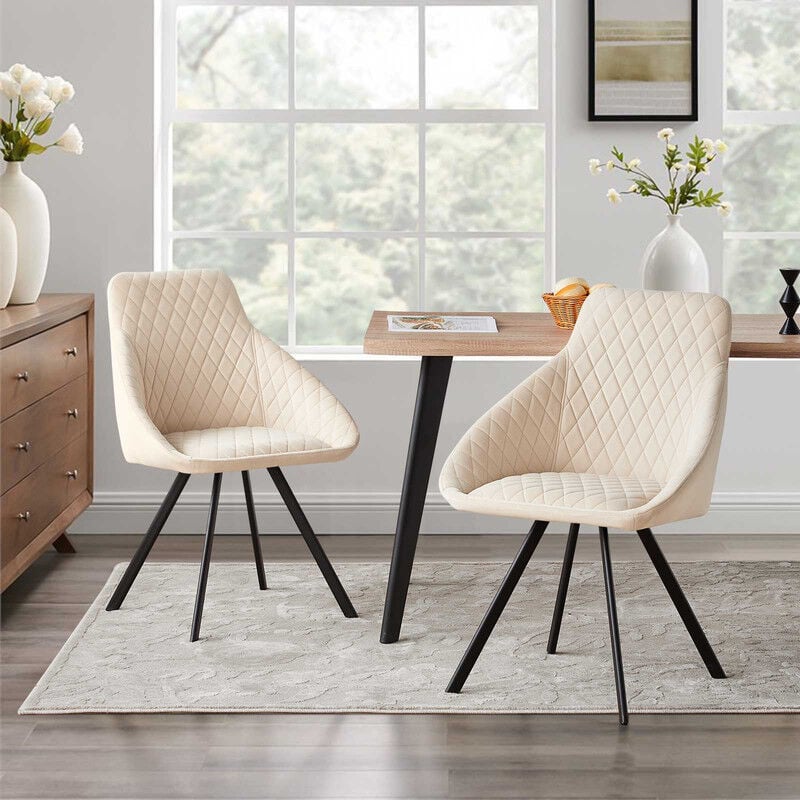 Dining Chairs Set of 2 Velvet Kitchen Counter Chairs with Backrest and Sturdy Metal Legs, Retro Reception Chairs for Home Office Restaurant (cream