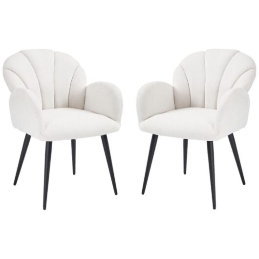 Dining Chairs Set of 2 in Chenille Tick Padded Leisure Corner Chairs with Special Shell-Shaped Backrest for Kitchen Living Room, White, Wahson