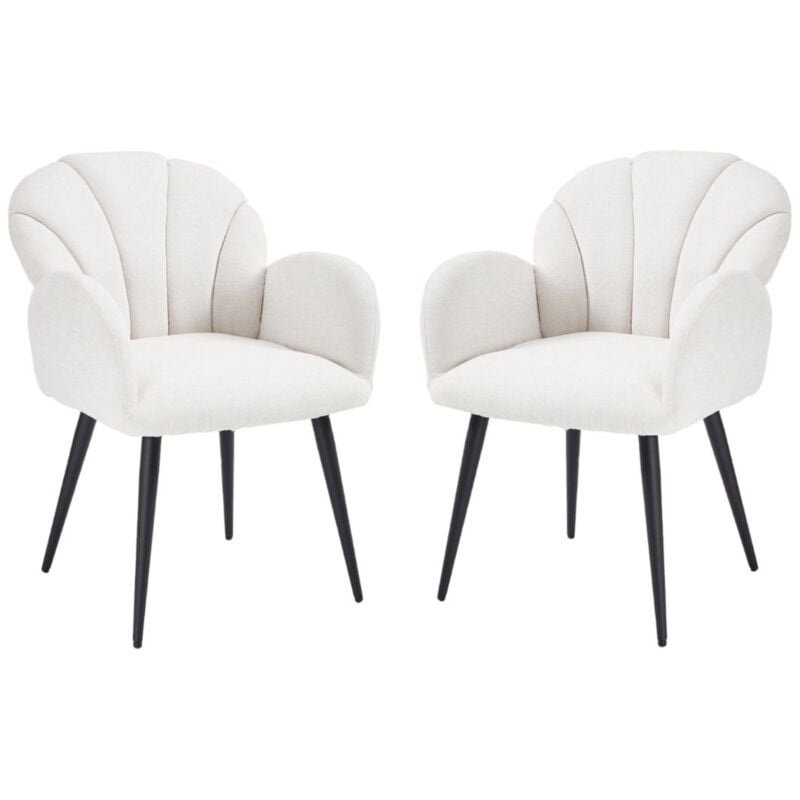 Dining Chairs Set of 2 in Chenille Tick Padded Leisure Corner Chairs with Special Shell-Shaped Backrest for Kitchen Living Room, White, Wahson