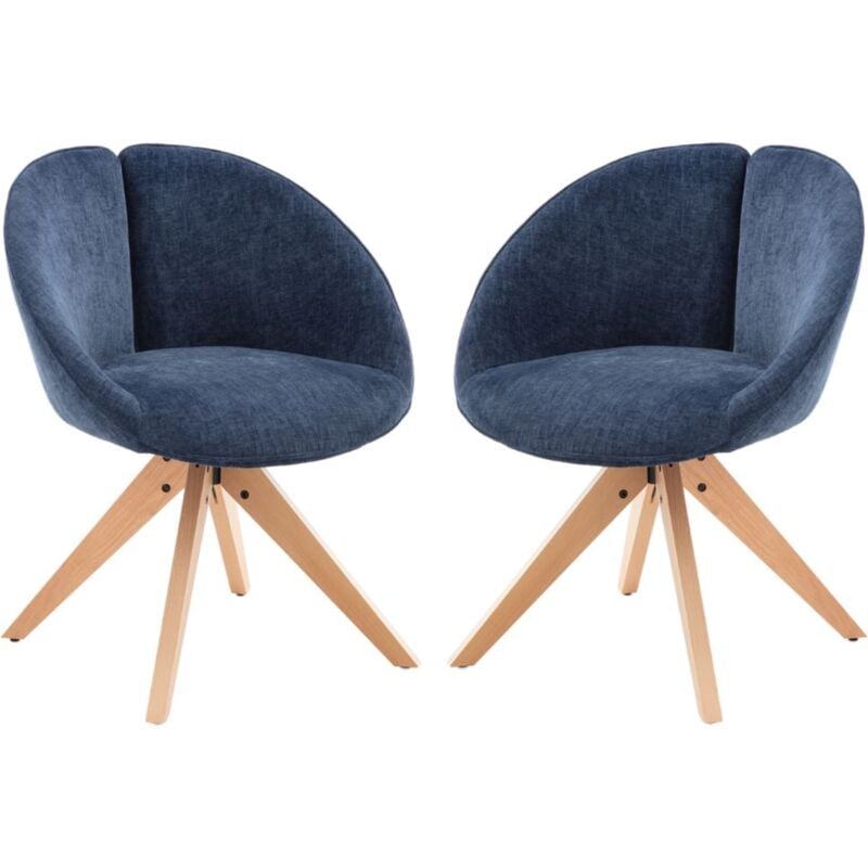 Dining Chairs Set of 2 in Chenille Upholstered Modern Accent Corner Chairs with Special Bucket Curved Backrest for Kitchen Living Room, Blue, Wahson