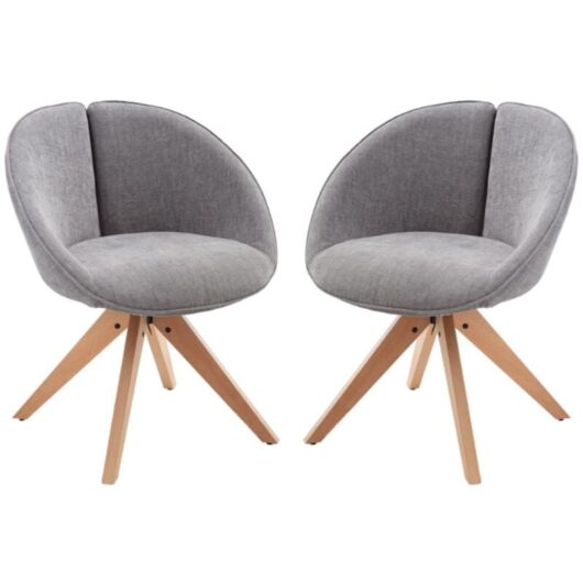 Dining Chairs Set of 2 in Chenille Upholstered Modern Accent Corner Chairs with Special Bucket Curved Backrest for Kitchen Living Room, Grey, Wahson