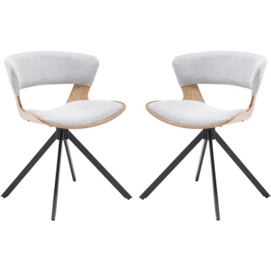 Dining Chairs Set of 2 in Linen Padded Side Chairs with Hollow Curved Back Swivel Kitchen Leisure Chairs for Home Living Room, Grey, Wahson