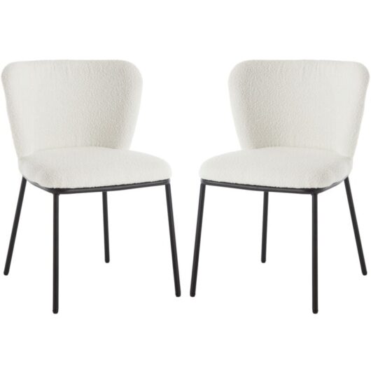 Dining Chairs Set of 2 in Sherpa Upholstered Armless Side Chairs with Metal Legs Kitchen Leisure Chairs for Dining Living Room, White, Wahson