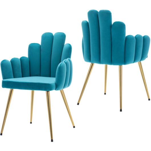 Dining Chairs Set of 2 in Velvet Comfty Side Chairs with Metal Legs Leisure Armchairs for Kitchen Living Room Restaurant, Blue, Wahson