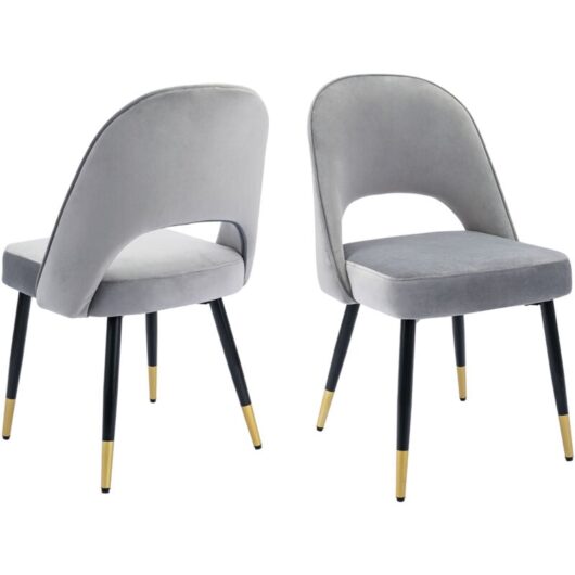 Dining Chairs Set of 2 in Velvet Modern Side Chairs with Metal Legs Kitchen Leisure Chairs for Dining Living Room Restaurant, Grey, Wahson