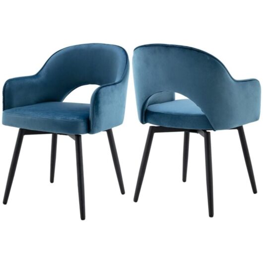 Dining Chairs Set of 2 in Velvet Swivel Kitchen Corner Chairs with Armrest Leisure Side Chairs for Dining Living Room, Blue, Wahson