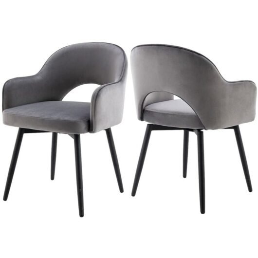 Dining Chairs Set of 2 in Velvet Swivel Kitchen Corner Chairs with Armrest Leisure Side Chairs for Dining Living Room, Grey, Wahson