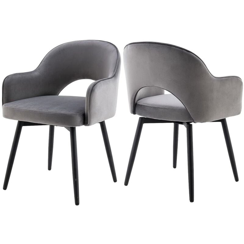 Dining Chairs Set of 2 in Velvet Swivel Kitchen Corner Chairs with Armrest Leisure Side Chairs for Dining Living Room, Grey, Wahson