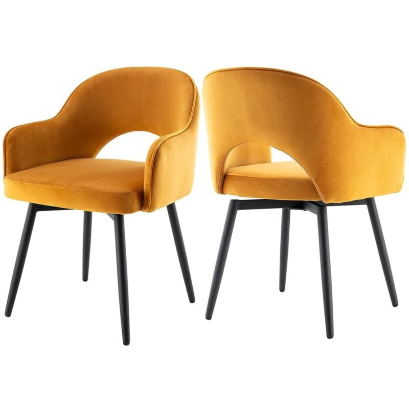 Dining Chairs Set of 2 in Velvet Swivel Kitchen Corner Chairs with Armrest Leisure Side Chairs for Dining Living Room, Yellow, Wahson