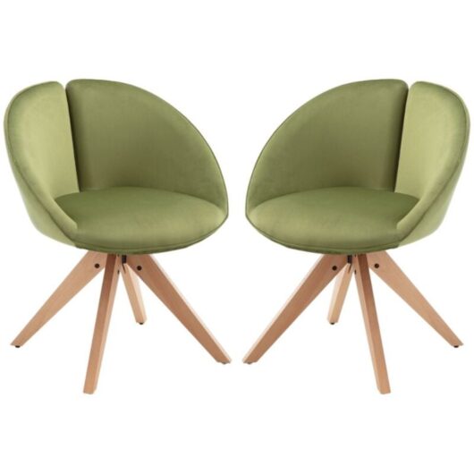 Dining Chairs Set of 2 in Velvet Upholstered Modern Accent Corner Chairs with Special Bucket Curved Backrest for Kitchen Living Room, Green, Wahson