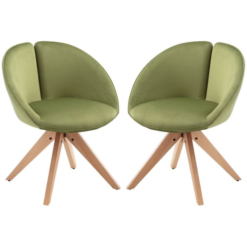 Dining Chairs Set of 2 in Velvet Upholstered Modern Accent Corner Chairs with Special Bucket Curved Backrest for Kitchen Living Room, Green, Wahson