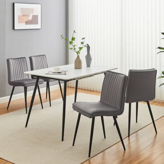 Dining Chairs, Set of 4 Velvet Kitchen Dining Chairs, Upholstered Seat with Black Metal Legs,Grey