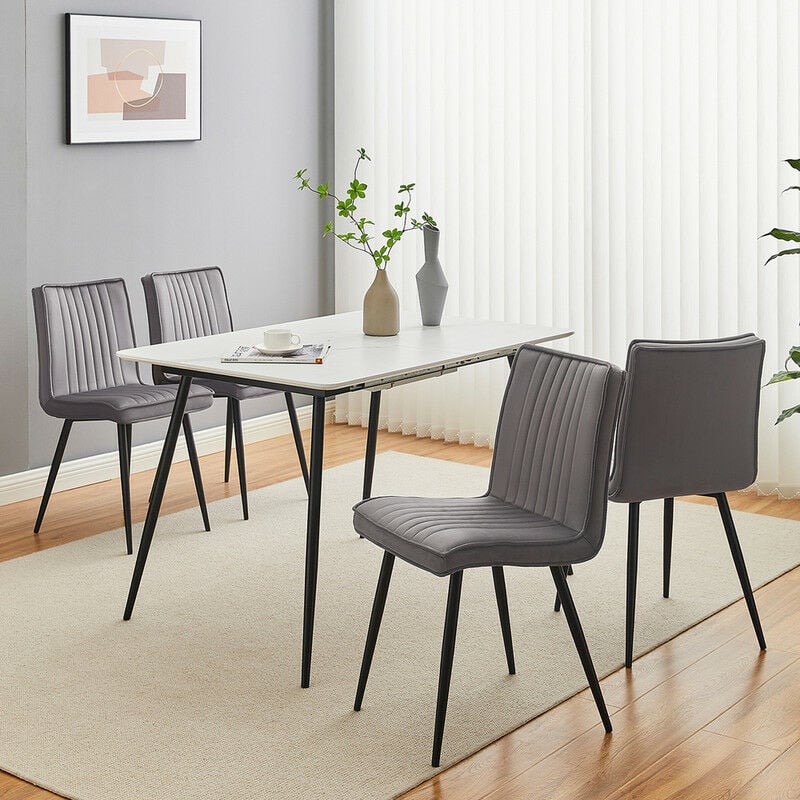 Dining Chairs, Set of 4 Velvet Kitchen Dining Chairs, Upholstered Seat with Black Metal Legs,Grey