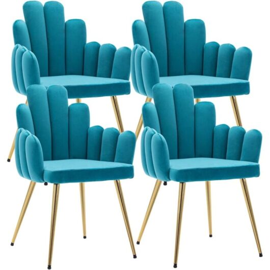 Dining Chairs Set of 4 in Velvet Comfty Side Chairs with Metal Legs Leisure Armchairs for Kitchen Living Room Restaurant, Blue, Wahson