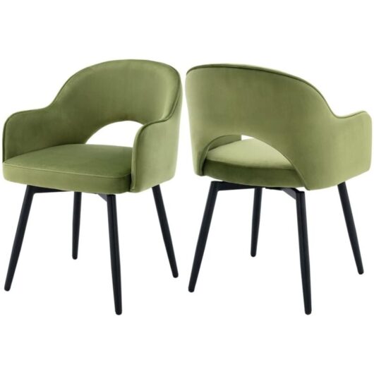 Dining Chairs Set of 4 in Velvet Swivel Kitchen Corner Chairs with Armrest Leisure Side Chairs for Dining Living Room, Green, Wahson