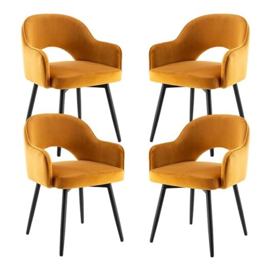 Dining Chairs Set of 4 in Velvet Swivel Kitchen Corner Chairs with Armrest Leisure Side Chairs for Dining Living Room, Yellow, Wahson