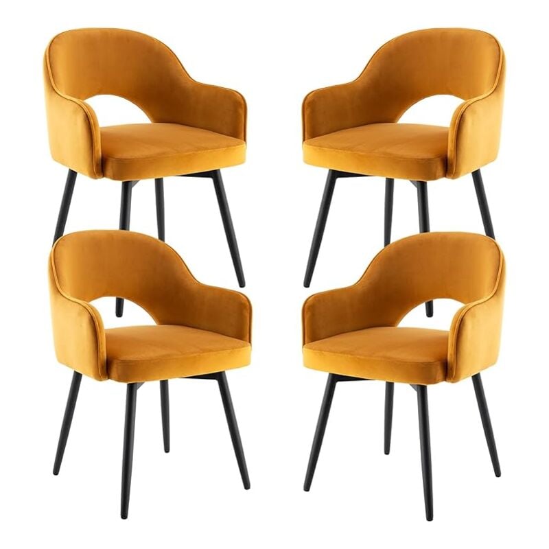 Dining Chairs Set of 4 in Velvet Swivel Kitchen Corner Chairs with Armrest Leisure Side Chairs for Dining Living Room, Yellow, Wahson
