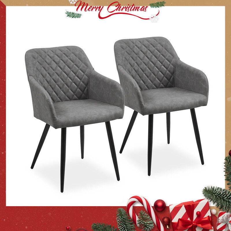 Dining Chairs,2x Faux Leather Kitchen Chairs Upholstered Seat with Backrest and Armrest, Light Grey