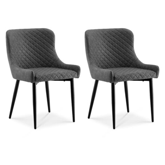 Dining Chairs,2x Faux Leather Upholstered Kitchen Leisure Chairs with Metal Legs Accent Chair, Grey