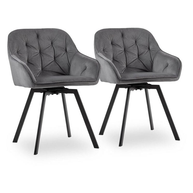 Dining Chairs,2x Velvet Thick Padded 360°Swivel Armchair with Backrest and Metal Legs, Retro Lightgrey
