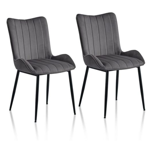 Dining Chairs,2x Velvet Upholstered Kitchen Counter Chair, Lounge Reception Chair for Kitchen Living room, Grey