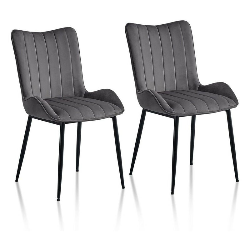 Dining Chairs,2x Velvet Upholstered Kitchen Counter Chair, Lounge Reception Chair for Kitchen Living room, Grey