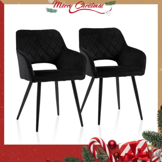 Dining Chairs,2x Velvet Upholstered Kitchen Counter Chair, Lounge Reception Chairs for Dining Room, Black