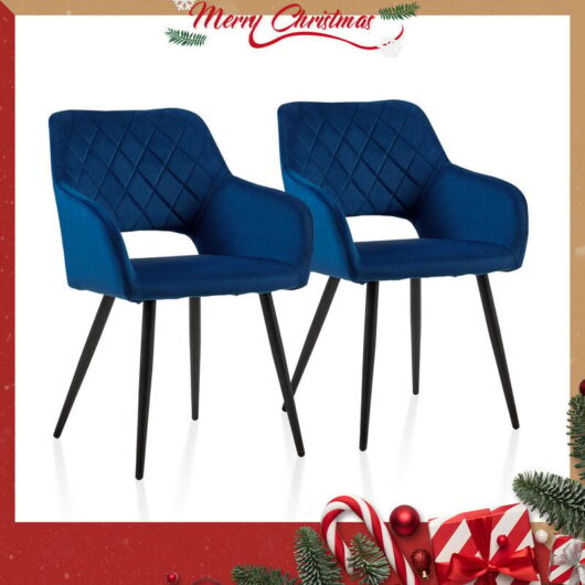 Dining Chairs,2x Velvet Upholstered Kitchen Counter Chair, Lounge Reception Chairs for Dining Room, Blue