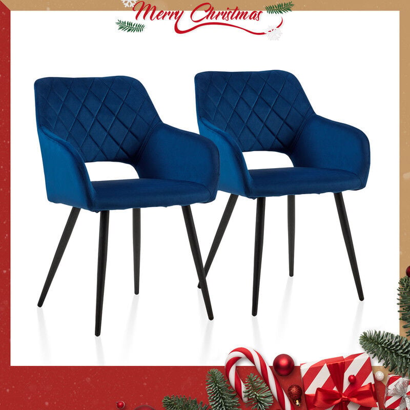 Dining Chairs,2x Velvet Upholstered Kitchen Counter Chair, Lounge Reception Chairs for Dining Room, Blue