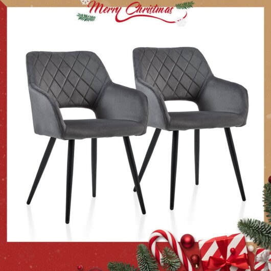 Dining Chairs,2x Velvet Upholstered Kitchen Counter Chair, Lounge Reception Chairs for Dining Room, Grey