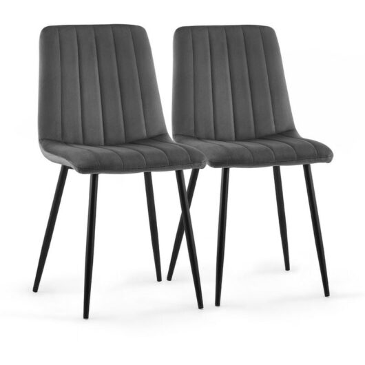 Dining Chairs,2x Velvet Upholstered Kitchen Leisure Chairs Lounge Reception Chairs for Home Office Bedroom Hotel, Grey